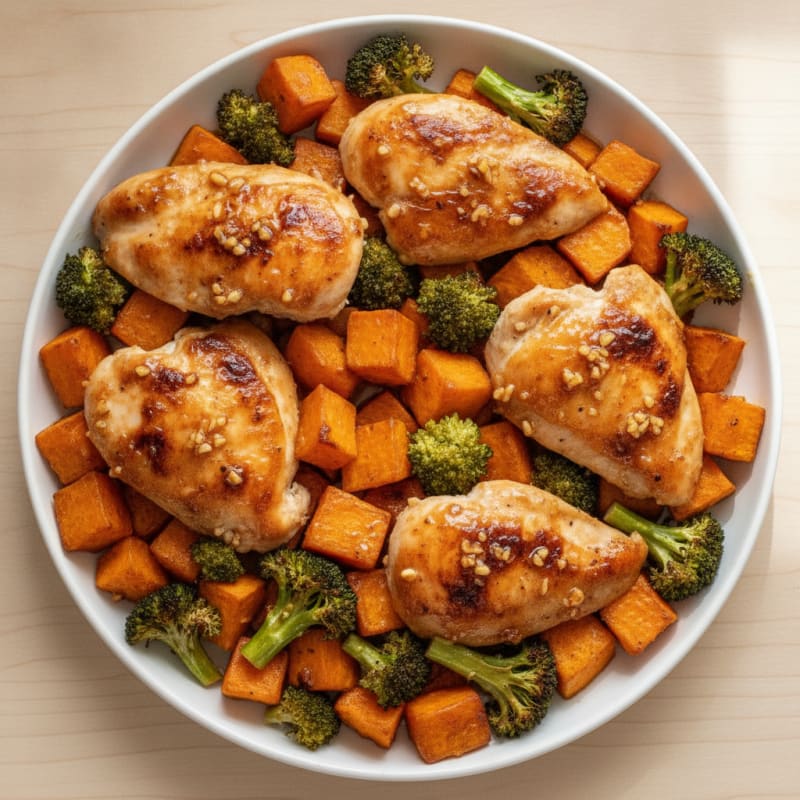 Sheet Pan Honey-Garlic Chicken and Sweet Potatoes