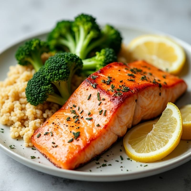 Seared Salmon with Roasted Broccoli and Cauliflower Rice