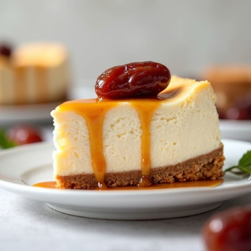 Protein-Rich Greek Yogurt Cheesecake with Date Caramel Drizzle