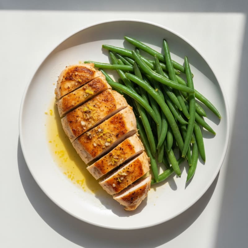 Seared Lemon Garlic Chicken Breast with Steamed Green Beans