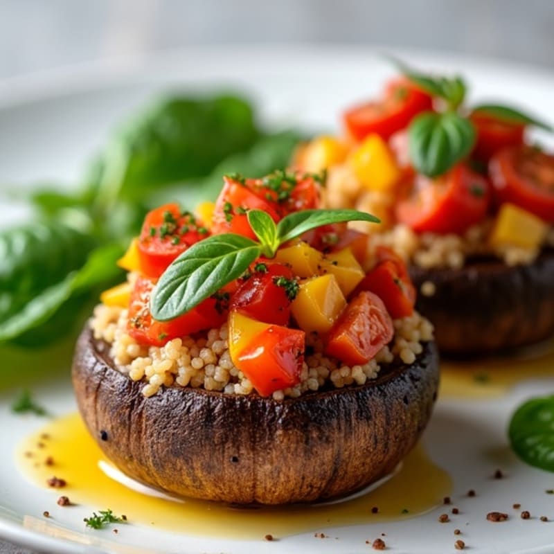 Roasted Lean Ground Turkey and Quinoa Stuffed Portobello Mushrooms
