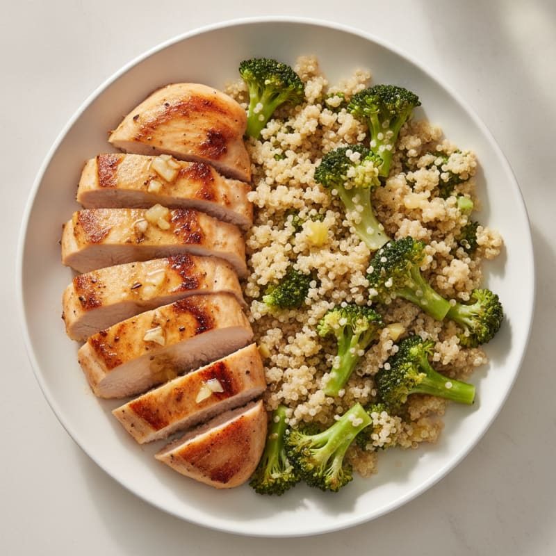 Grilled Chicken Breast with Quinoa and Steamed Broccoli