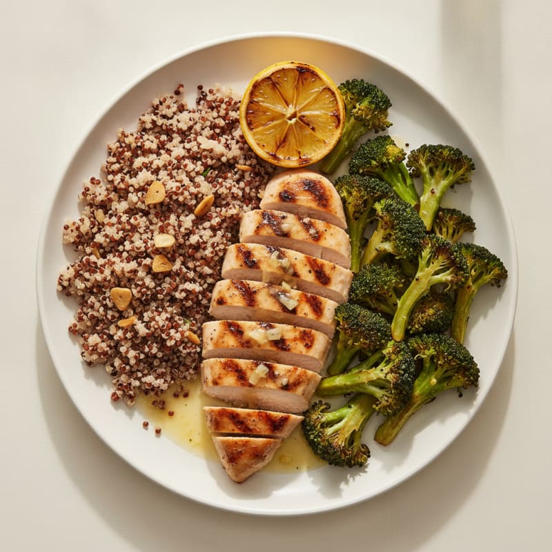 Grilled Chicken Breast with Quinoa and Roasted Broccoli
