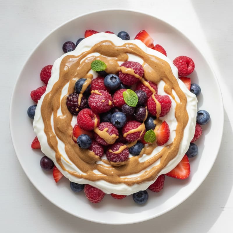 Greek Yogurt Protein Parfait with Mixed Berries and Almond Butter