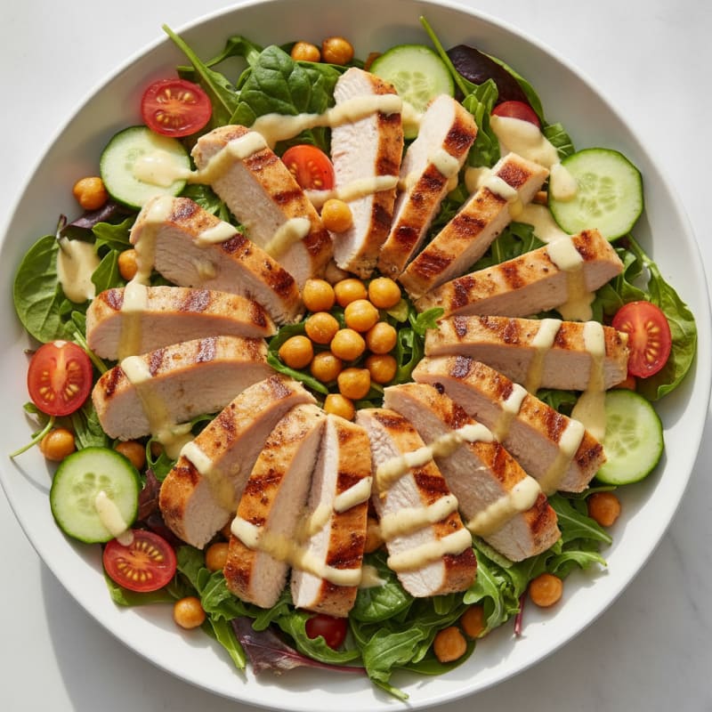 Grilled Turkey Breast Salad with Chickpeas and Lemon-Tahini Dressing