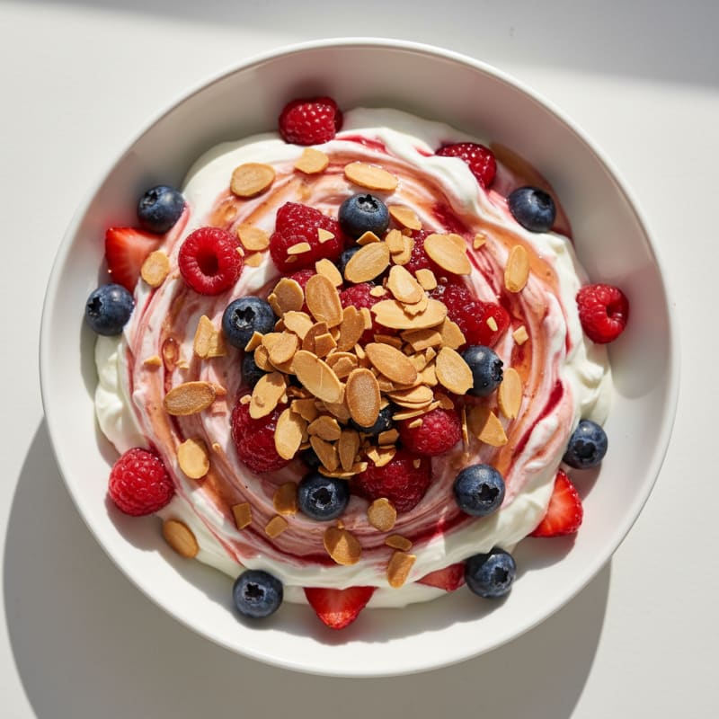 Greek Yogurt Protein Parfait with Mixed Berries and Almonds