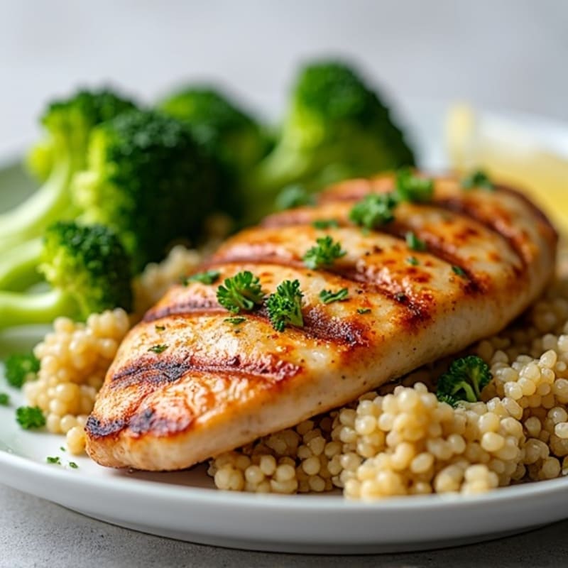 Grilled Chicken Breast with Quinoa and Steamed Broccoli