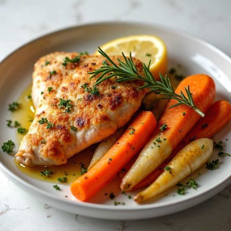 Crispy Lemon Herb Baked Chicken with Roasted Root Vegetables