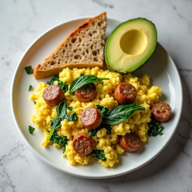 Egg White and Turkey Sausage Scramble with Spinach