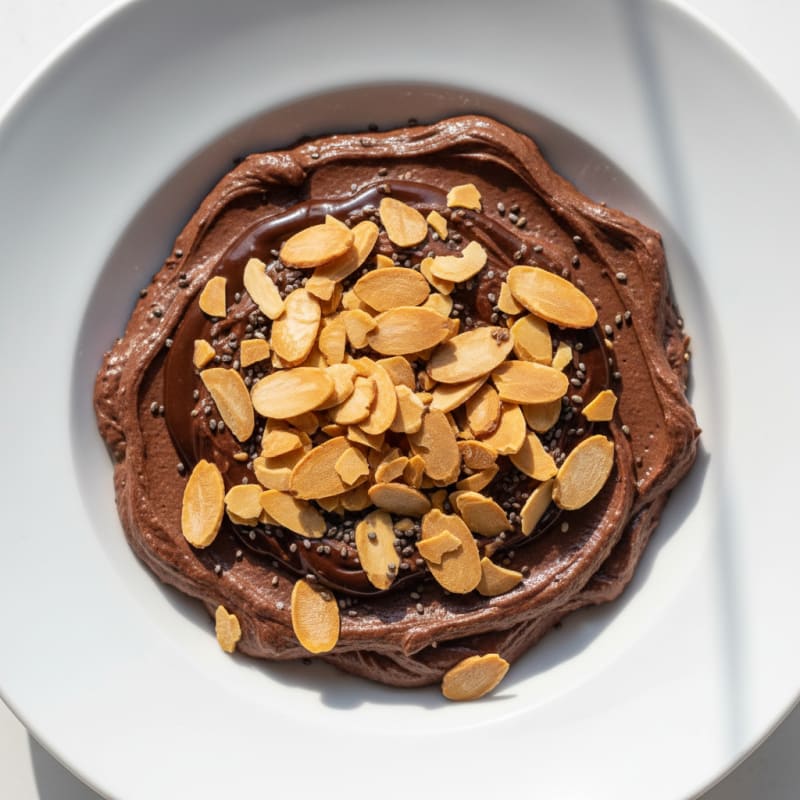 Silky Chocolate Protein Pudding with Sliced Almonds