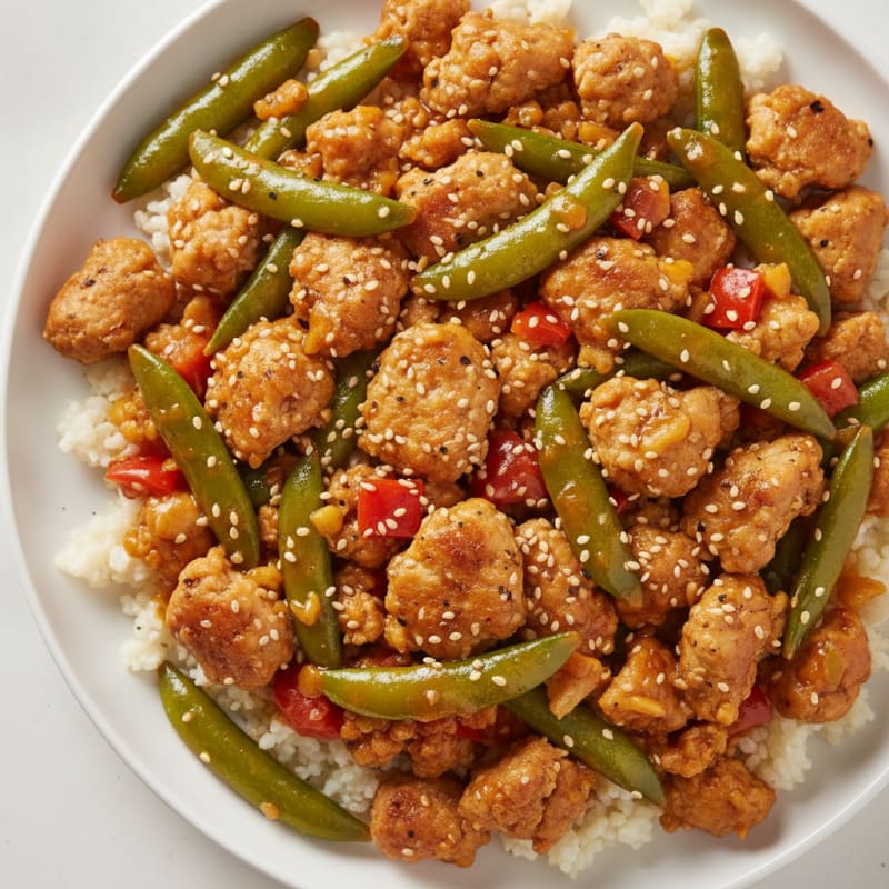 Orange Ground Chicken and Sugar Snap Peas
