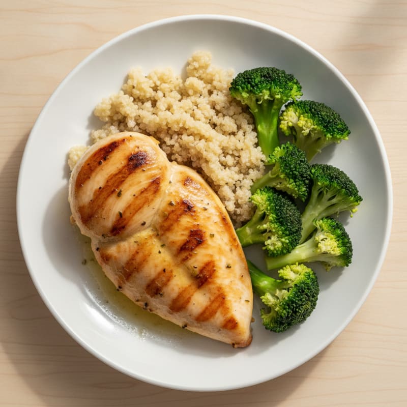 Grilled Chicken Breast with Steamed Broccoli and Quinoa