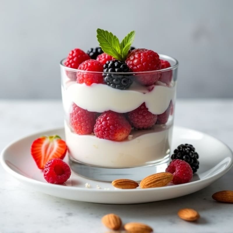 Greek Yogurt Protein Parfait with Mixed Berries and Almonds