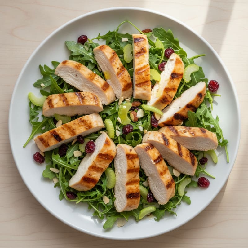 Grilled Chicken and Arugula Salad with Celery and Dried Cranberries