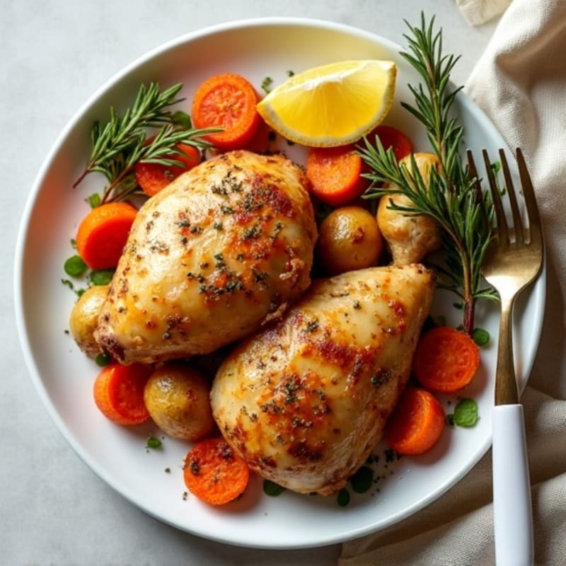 Crispy Lemon Herb Roasted Chicken with Roasted Root Vegetables