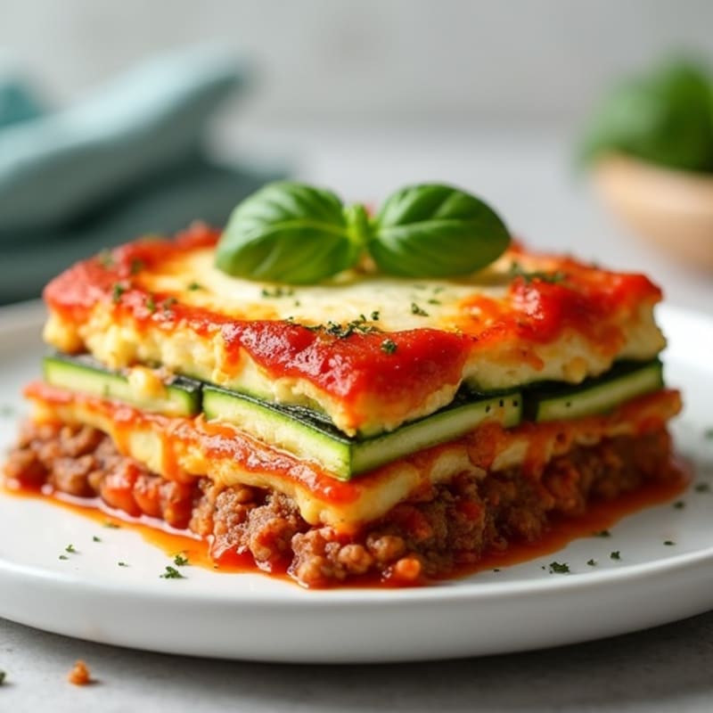 Baked Zucchini Lasagna with Lean Ground Beef and Creamy Herbed Ricotta