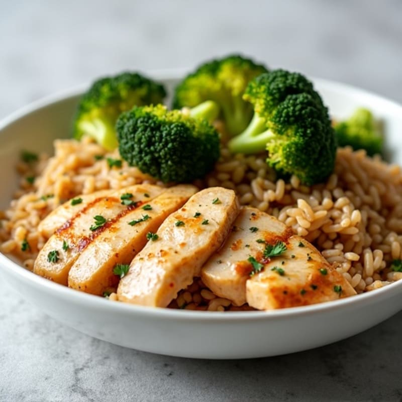 Grilled Chicken and Rice Bowl with Roasted Broccoli