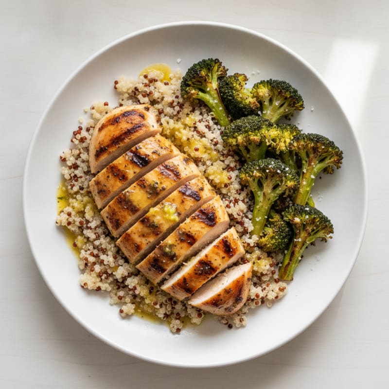 Grilled Chicken Breast with Quinoa and Roasted Broccoli
