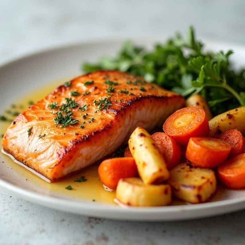 Pan-Seared Salmon with Crispy Roasted Root Vegetables