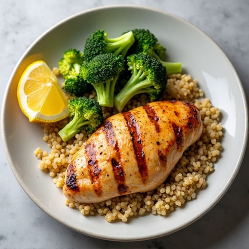 Grilled Chicken Breast with Quinoa and Roasted Broccoli