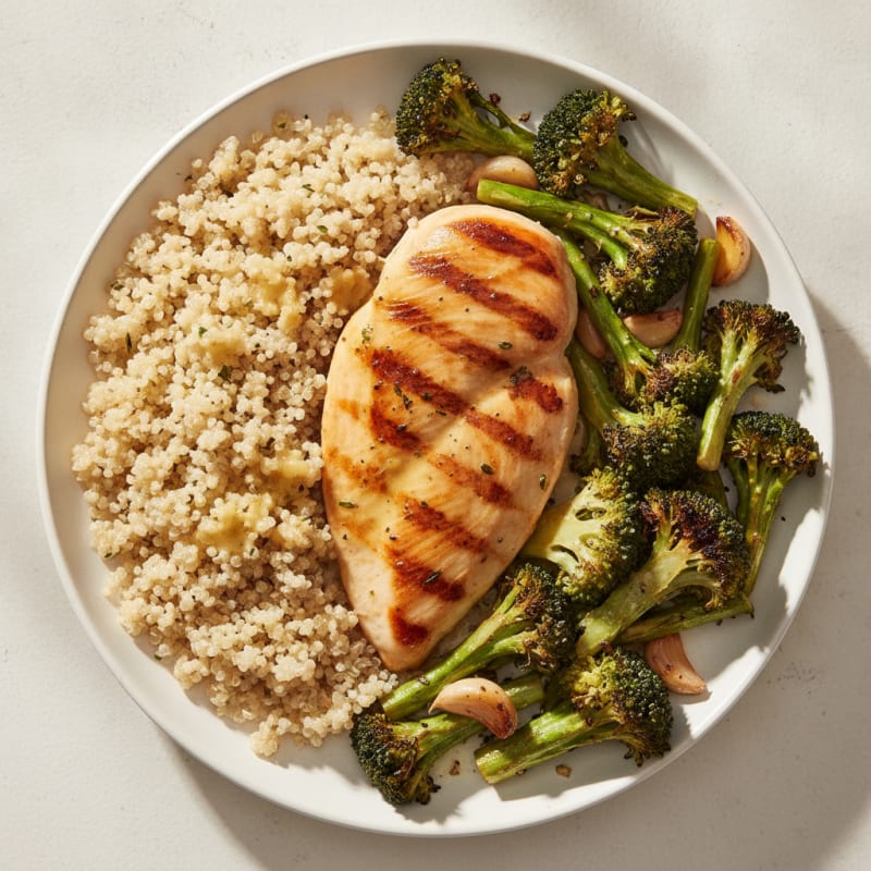 Grilled Chicken Breast with Quinoa and Roasted Broccoli