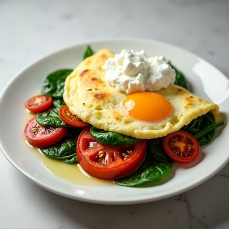 Egg White Spinach Omelette with Cottage Cheese and Tomato