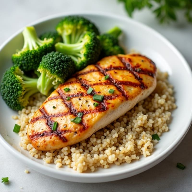 Grilled Chicken Breast with Steamed Broccoli and Quinoa