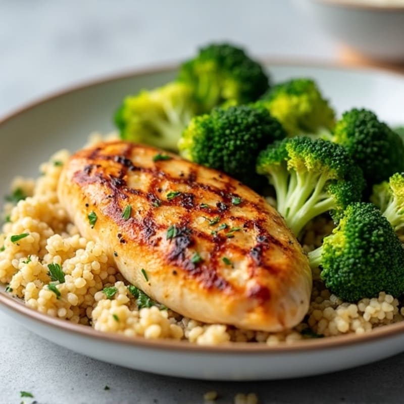 Grilled Chicken Breast with Roasted Broccoli and Quinoa