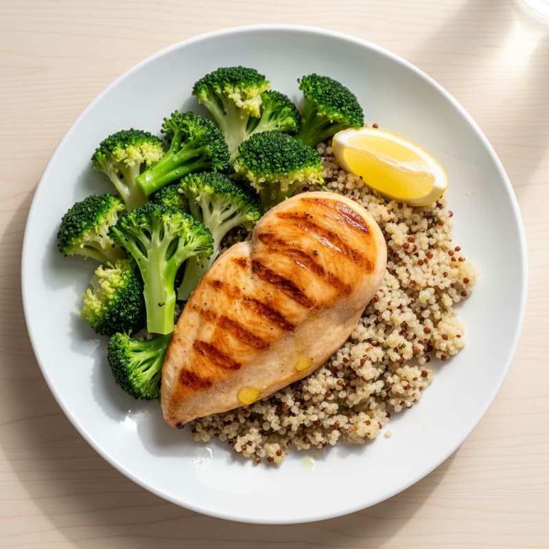 Grilled Chicken Breast with Quinoa and Steamed Broccoli