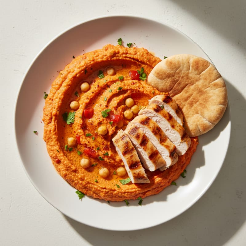 Roasted Red Pepper Hummus with Warm Pita