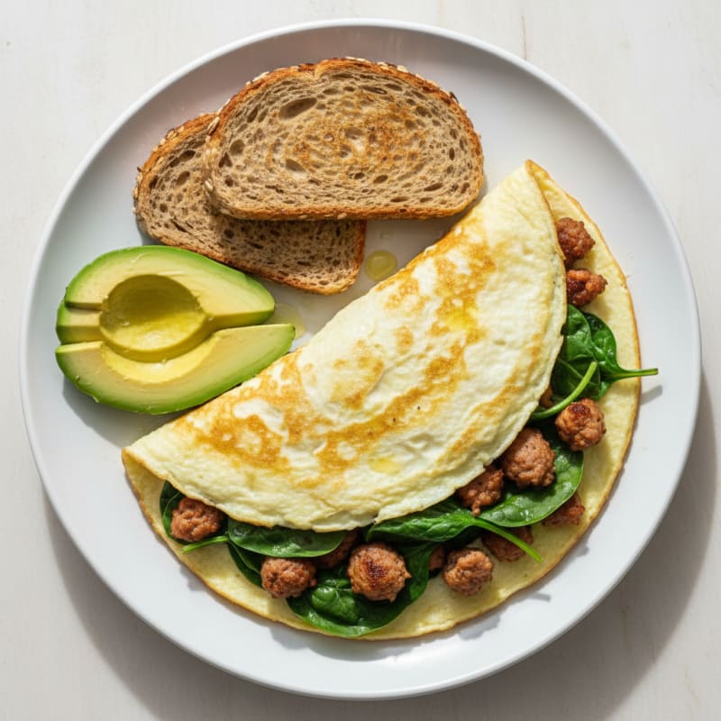 Egg White Spinach Omelette with Turkey Sausage