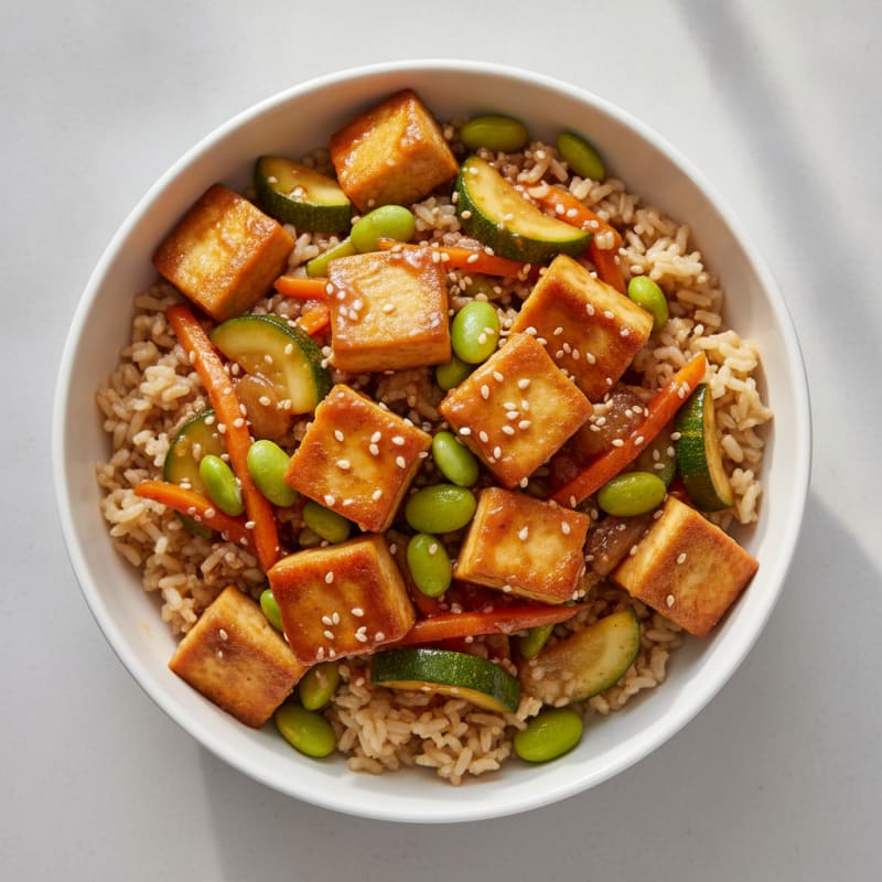 Sweet and Sour Tofu and Shelled Edamame Stir-Fry