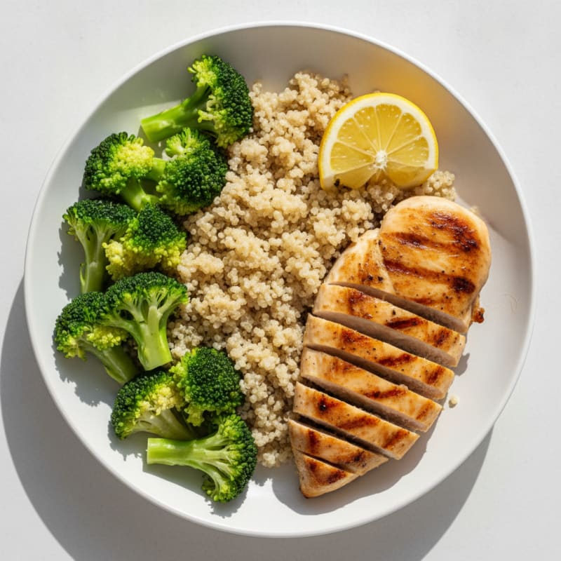 Grilled Chicken and Quinoa Bowl with Steamed Broccoli
