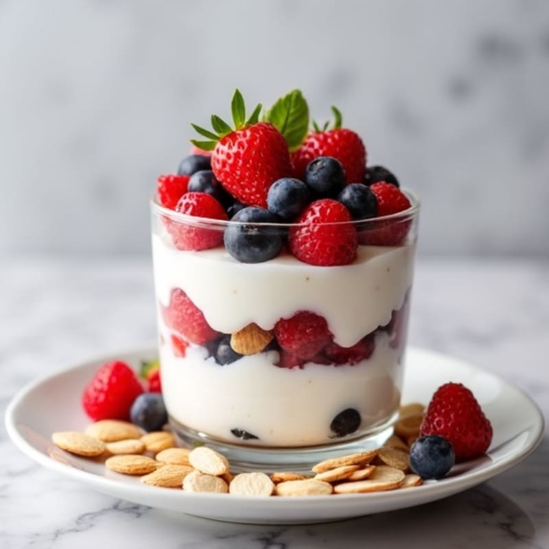 Greek Yogurt Protein Parfait with Mixed Berries and Almonds