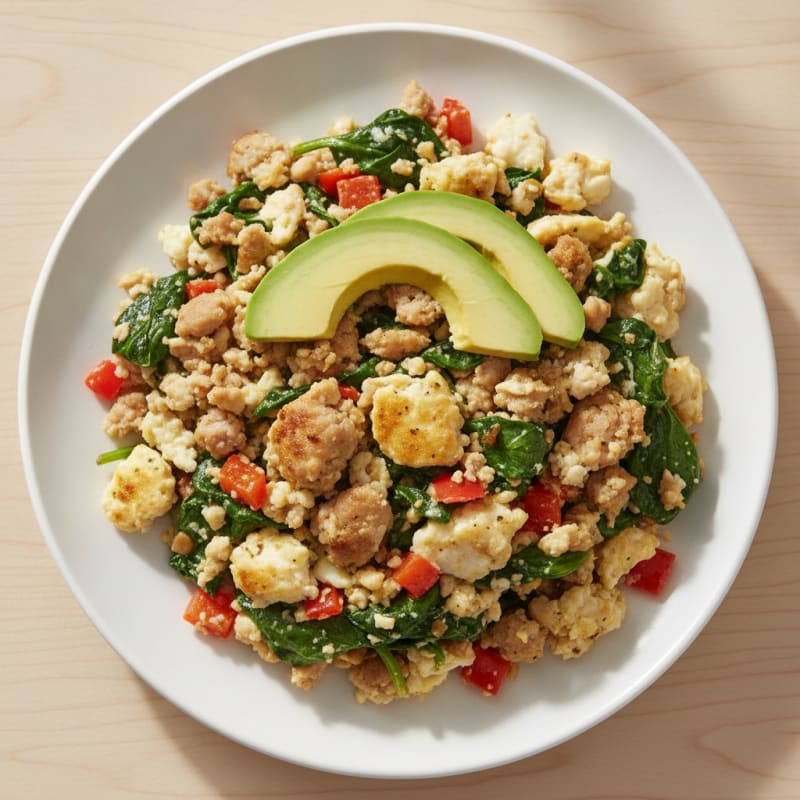 Egg White and Turkey Sausage Scramble with Spinach
