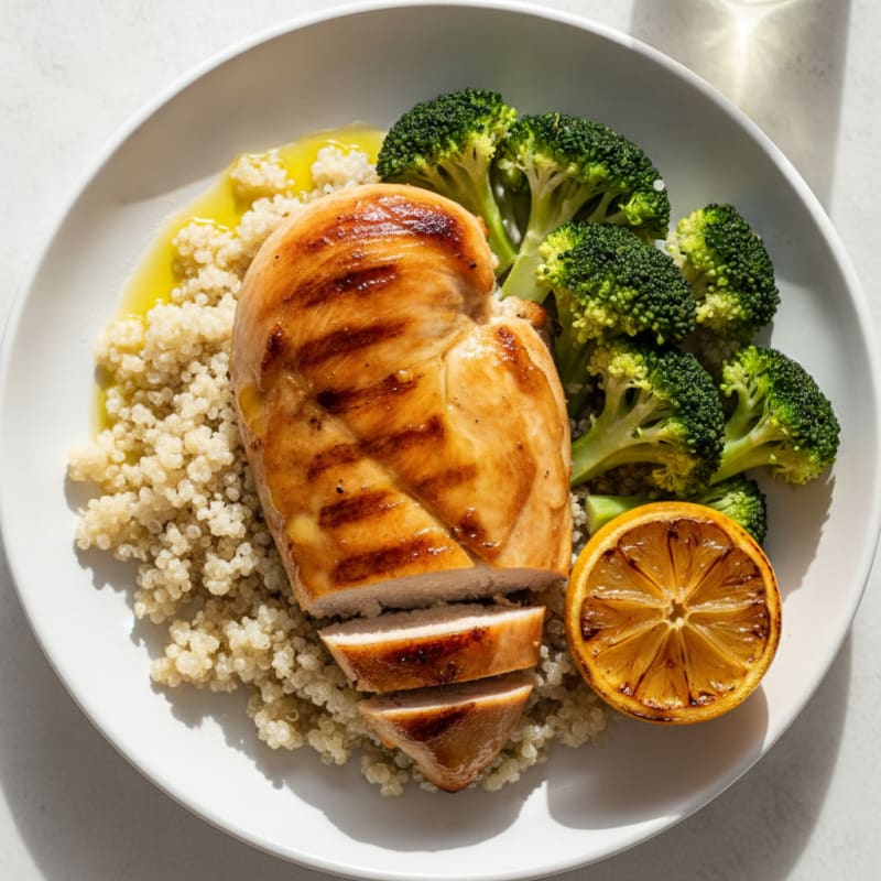 Grilled Chicken Breast with Quinoa and Steamed Broccoli