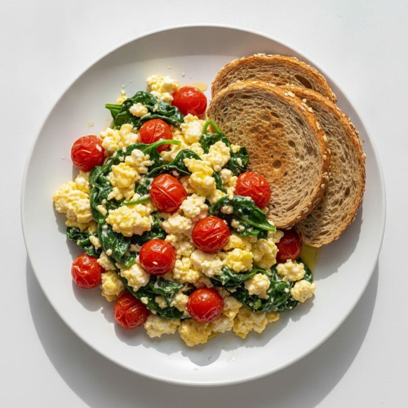 Cottage Cheese Scramble with Spinach and Cherry Tomatoes