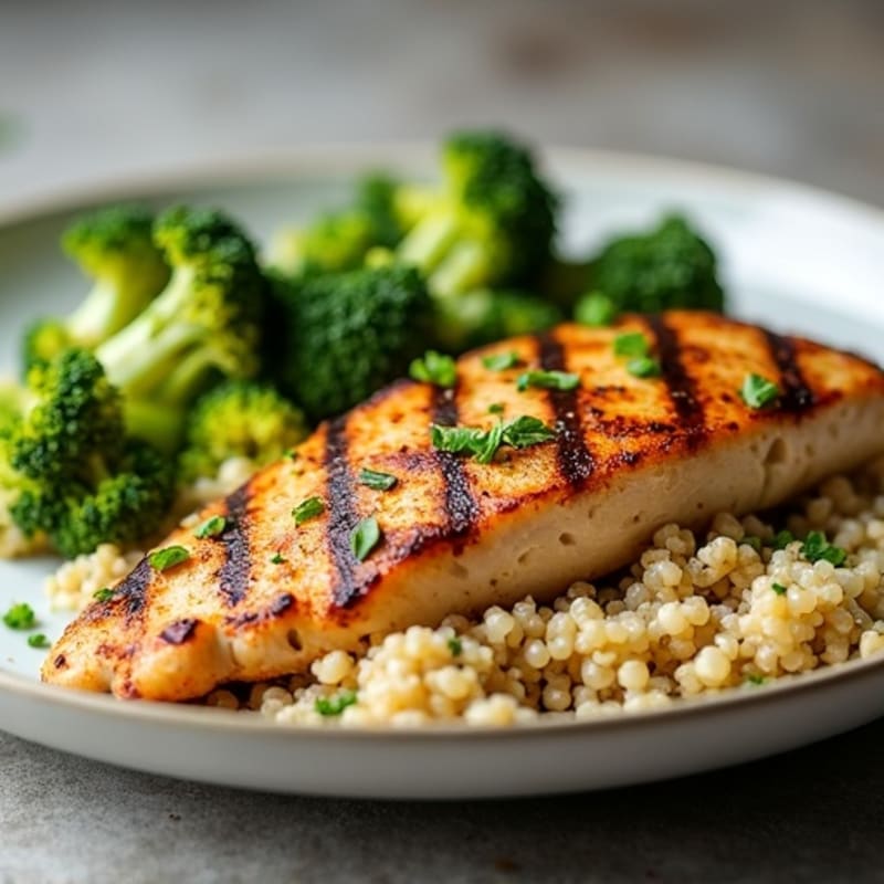 Grilled Chicken Breast with Quinoa and Roasted Broccoli