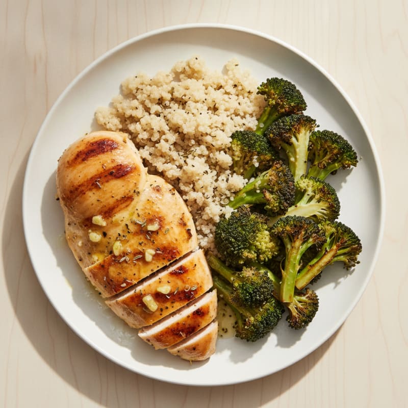 Grilled Chicken Breast with Roasted Broccoli and Quinoa