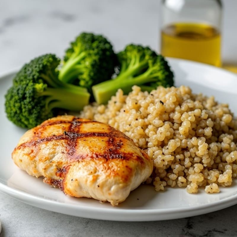 Grilled Chicken Breast with Quinoa and Roasted Broccoli