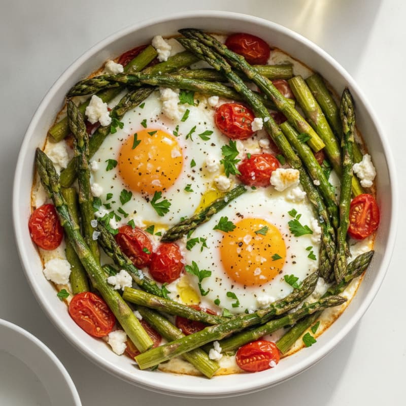 Baked Eggs with Roasted Asparagus