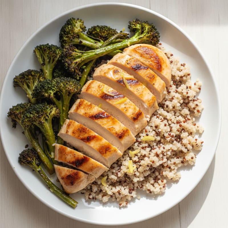 Grilled Chicken Breast with Quinoa and Roasted Broccoli