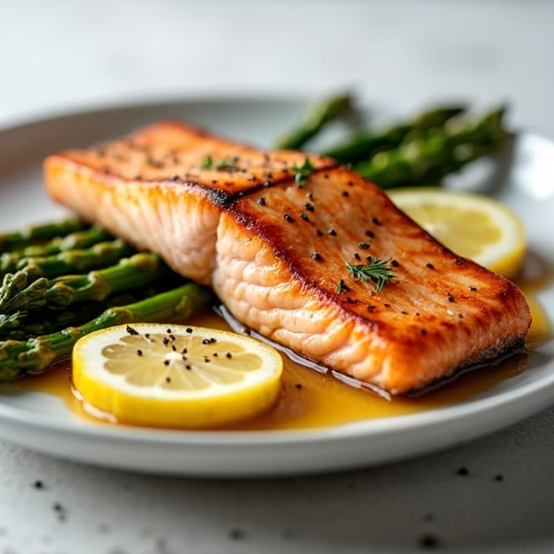 Seared Salmon Fillet with Roasted Asparagus