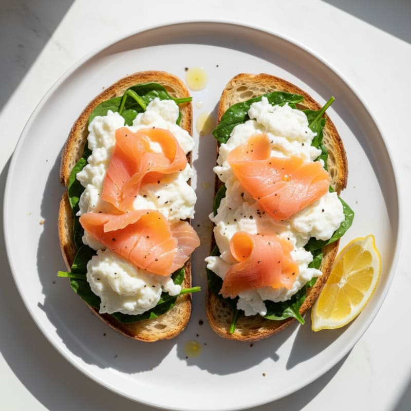 Egg White and Smoked Salmon Sourdough Toast with Spinach