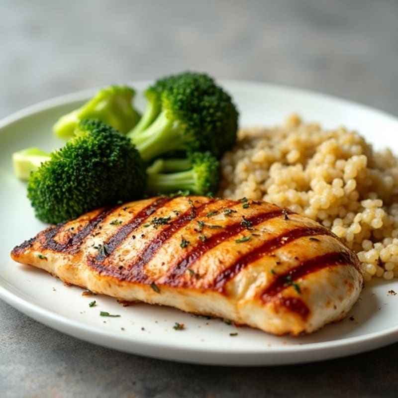 Grilled Chicken Breast with Quinoa and Roasted Broccoli