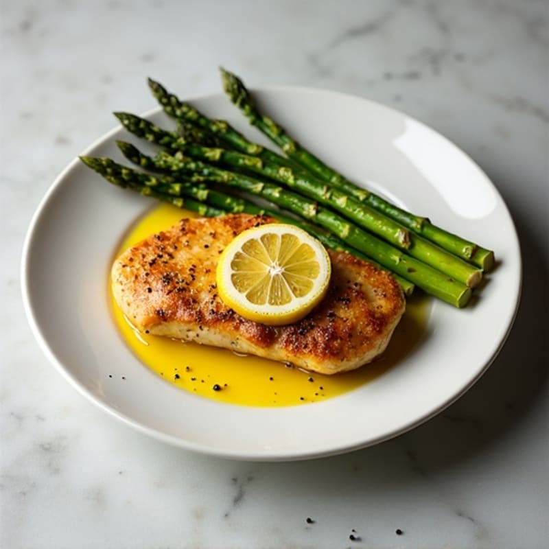 Lemon Garlic Pan-Seared Chicken Breast with Roasted Asparagus