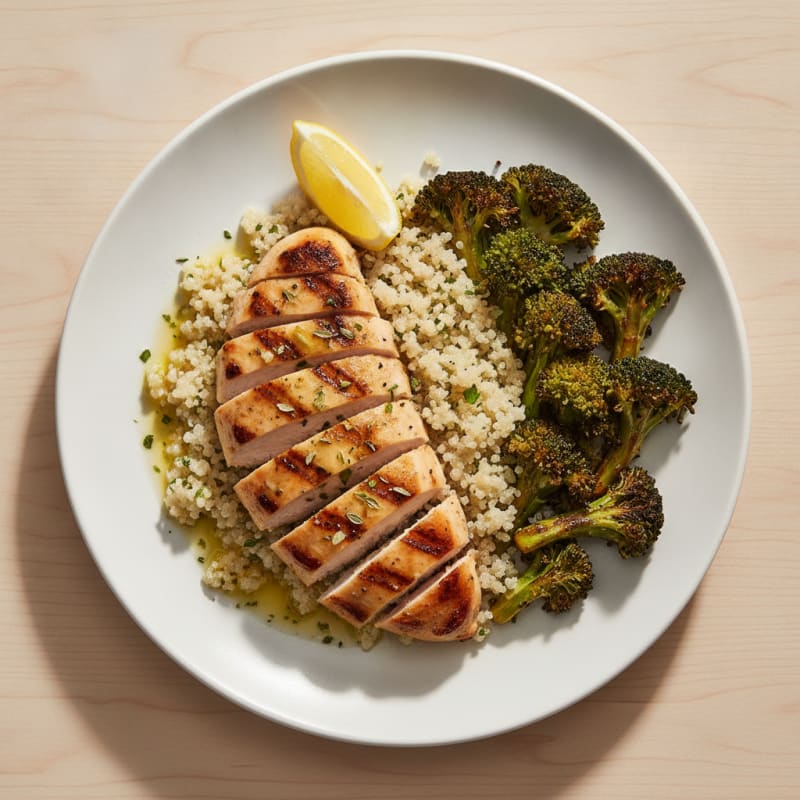 Grilled Chicken Breast with Quinoa and Roasted Broccoli