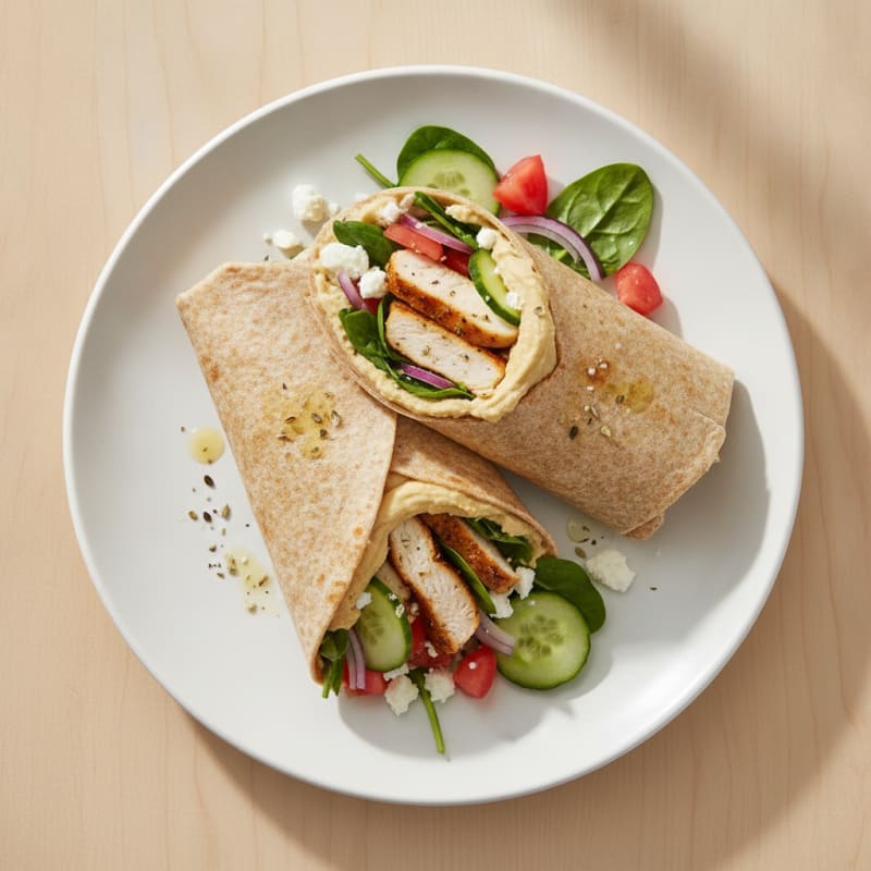 Mediterranean Chicken and Hummus Wrap