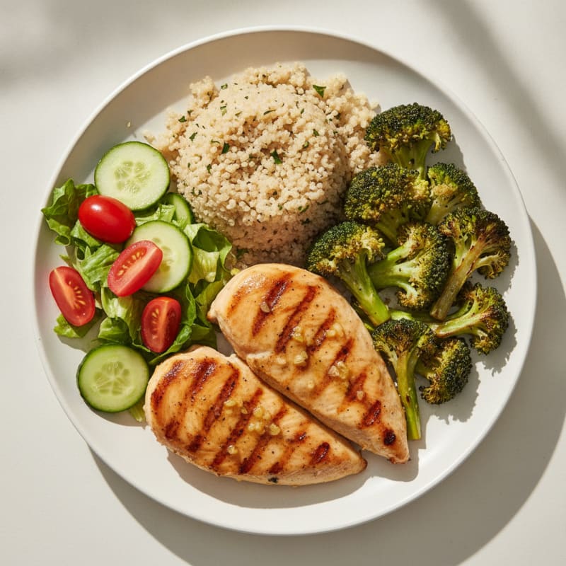 Grilled Chicken Breast with Roasted Broccoli and Quinoa
