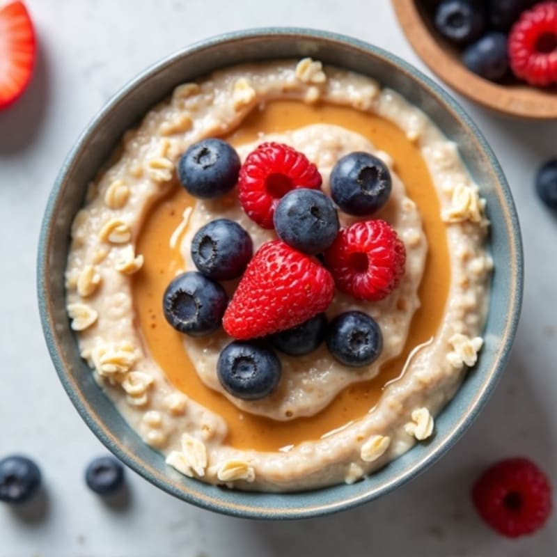 Creamy Protein Oatmeal with Peanut Butter and Fresh Berries